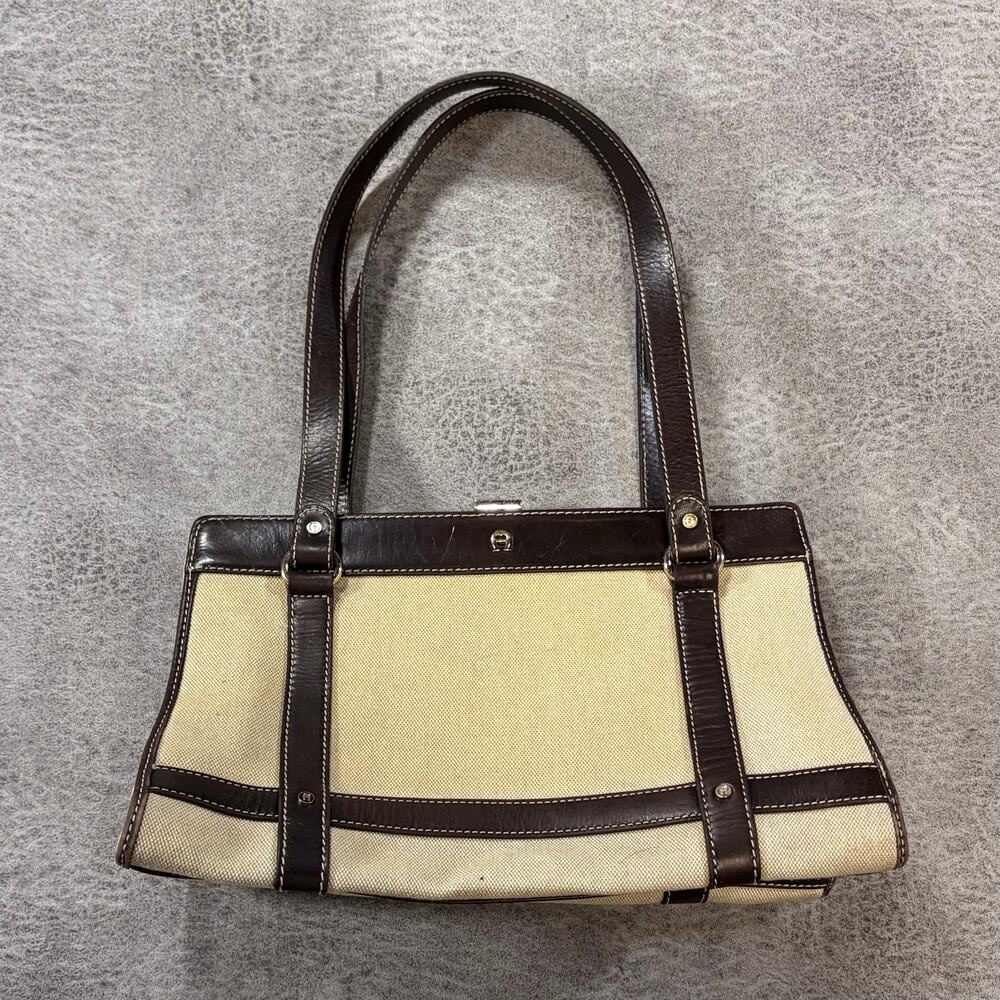 Etienne Aigner Cream Canvas Contrast Shoulder Bag